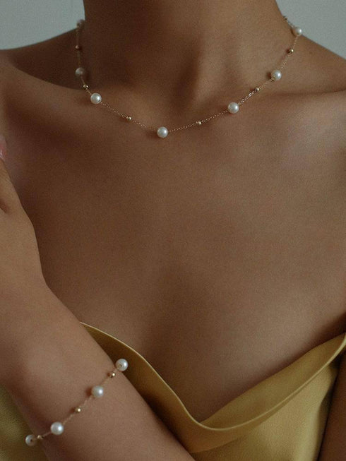 Jessica Pearl Necklace and Bracelet Set in Gold Vermeil or Silver - House Of Pearls